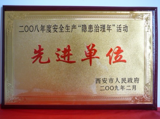 2009年2月，被西安市人民政府評為2008年度安全生產(chǎn)“隱患治理年”活動先進單位
